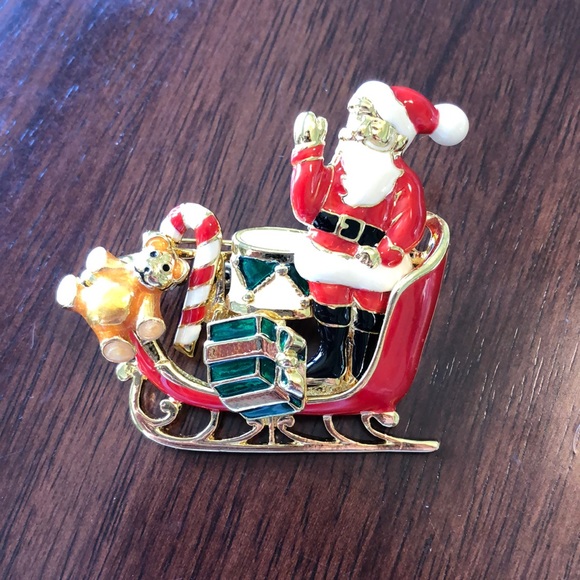 Santa Claus Red Vintage Sleigh Brooch With Interchangeable Charms - Picture 2 of 8